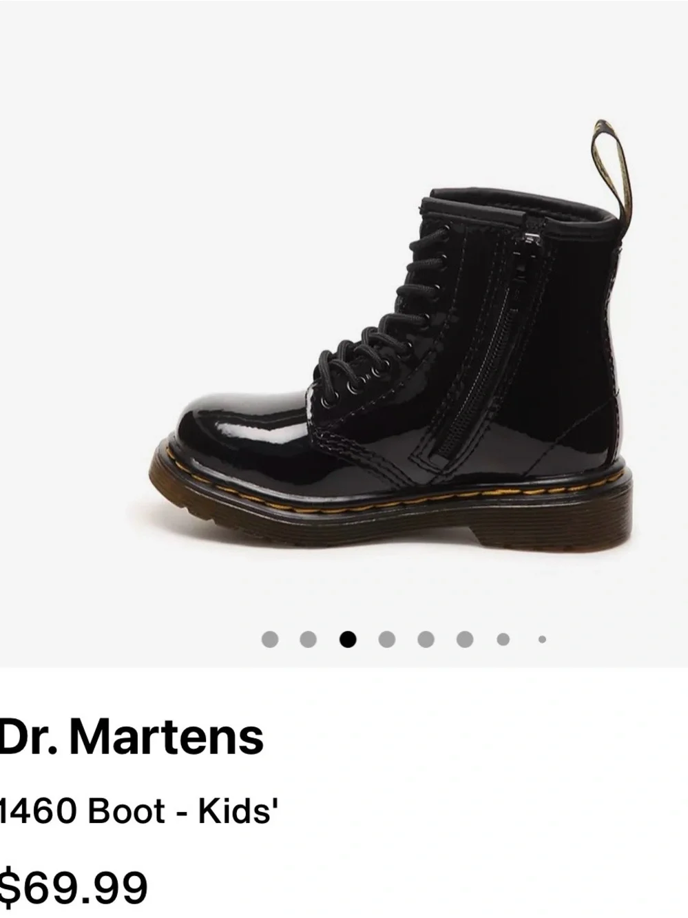 Dr. Martens Kids Black Patent Lace-Up Boots with Yellow Stitching